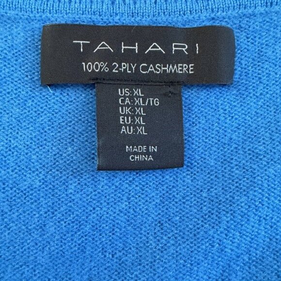TAHARI 100% Cashmere Blue V Neck Sweater XL - Picture 9 of 9